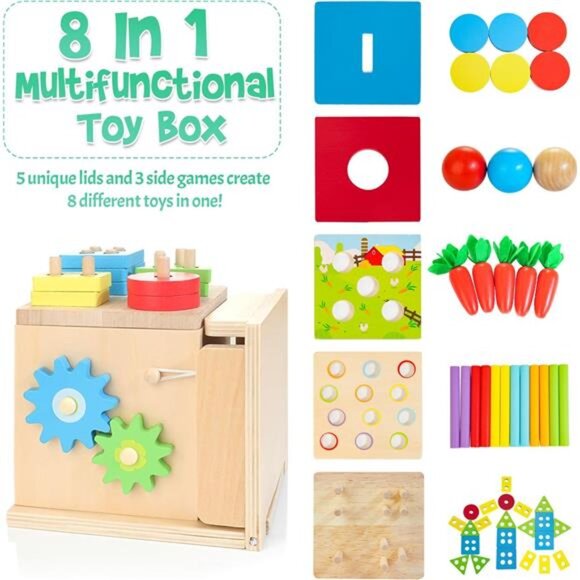 Wooden Montessori Baby Toys, Wooden Play Kit Includes Object Permanent Box - Picture 2 of 7